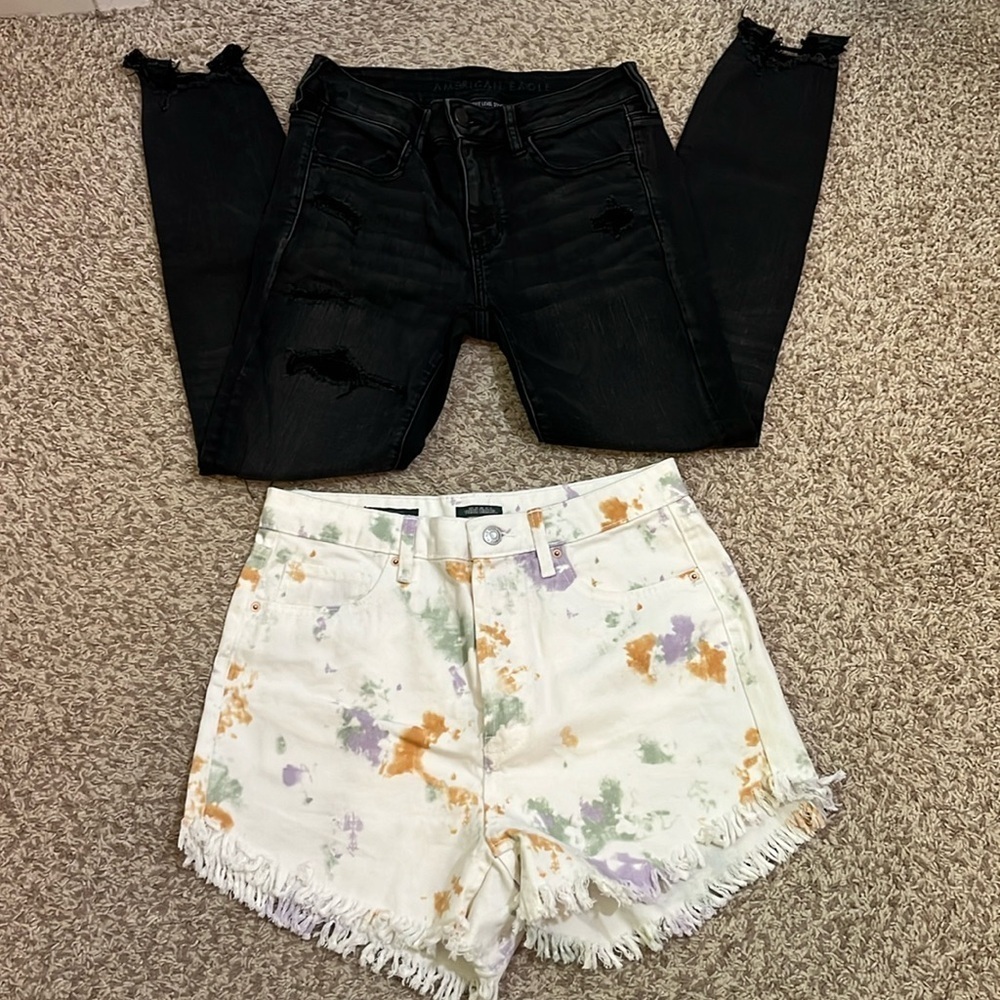 Size 8 Bundle - Distressed Black AE Jeggings & Wild Fable Tie Dye Shorts
